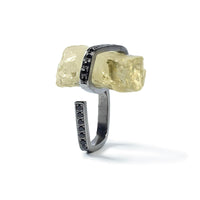 German Kabirski Bulur Rough Lemon Quartz and Spinel Ring