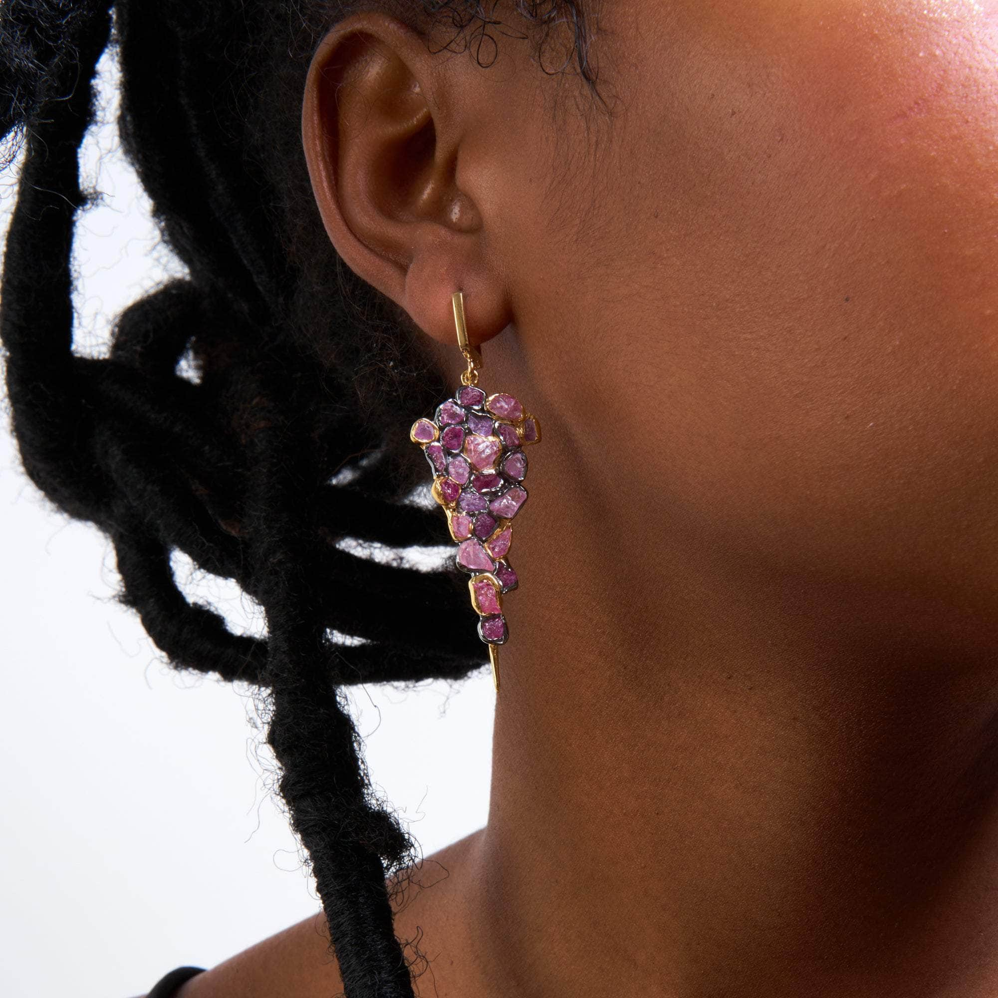 German Kabirski Skye Rough Pink Sapphire and Ruby Earrings