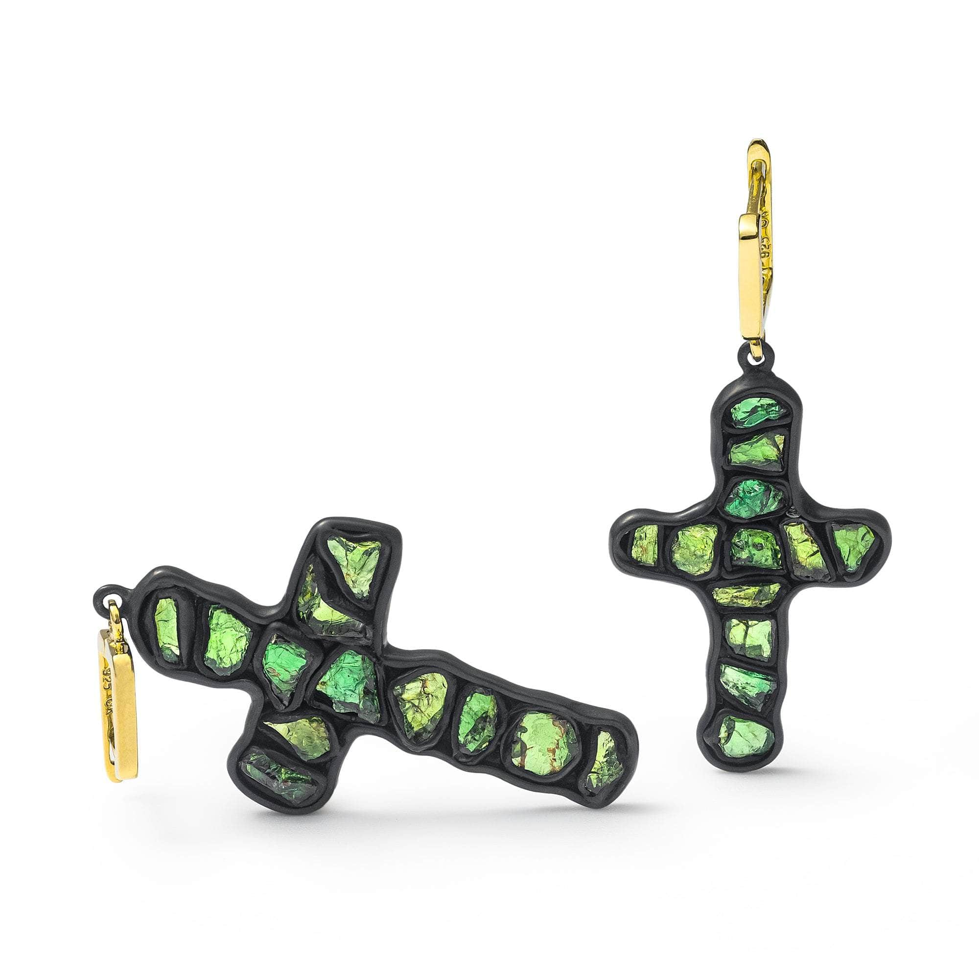 German Kabirski Cruce Rough Chrome Diopside Earrings