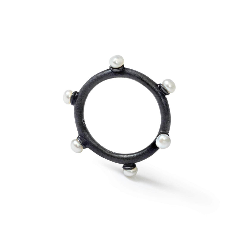 German Kabirski Thalassa White Micro Pearl Ring (Black Anthracite)