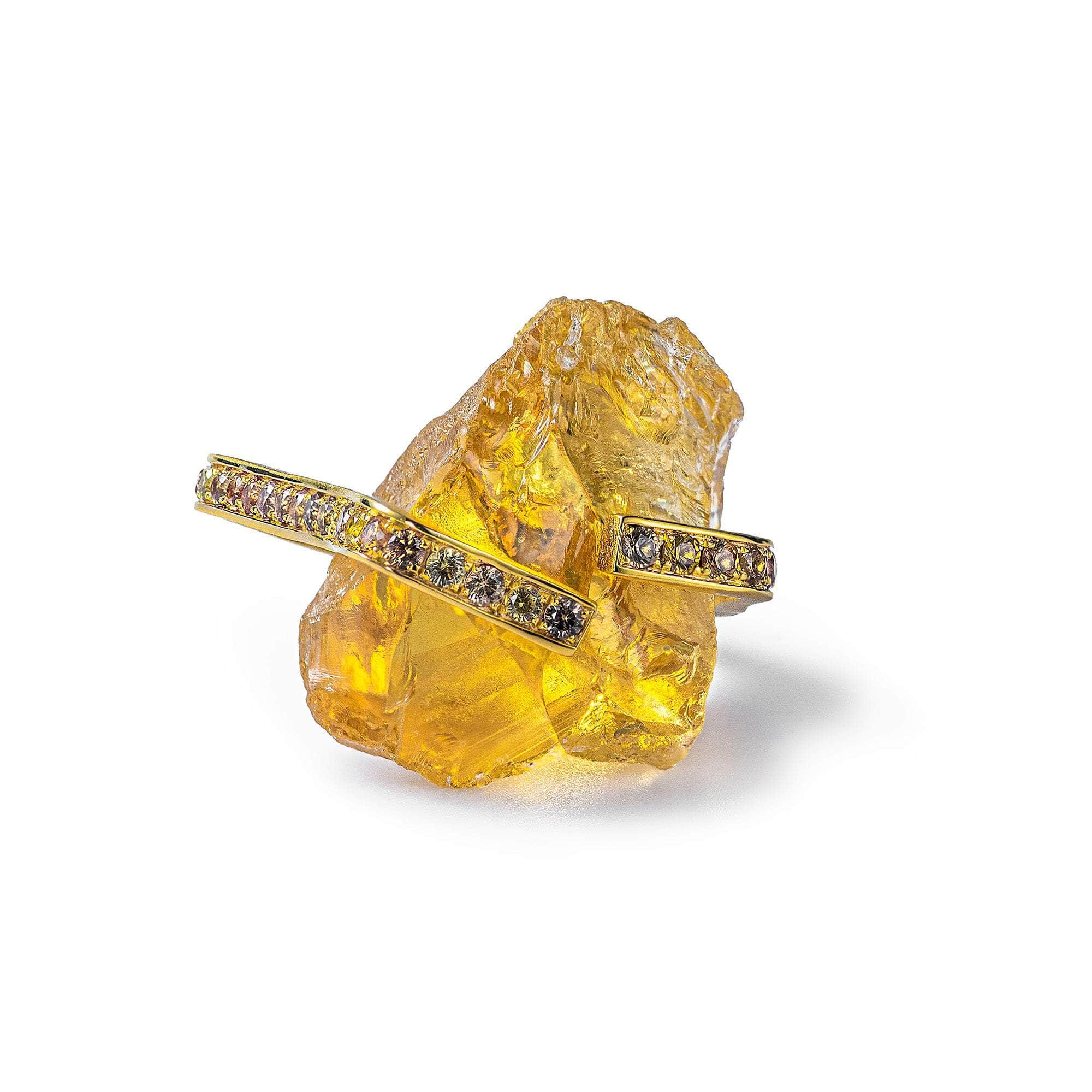 German Kabirski Asherah Rough Citrine and Mixed Sapphire Ring