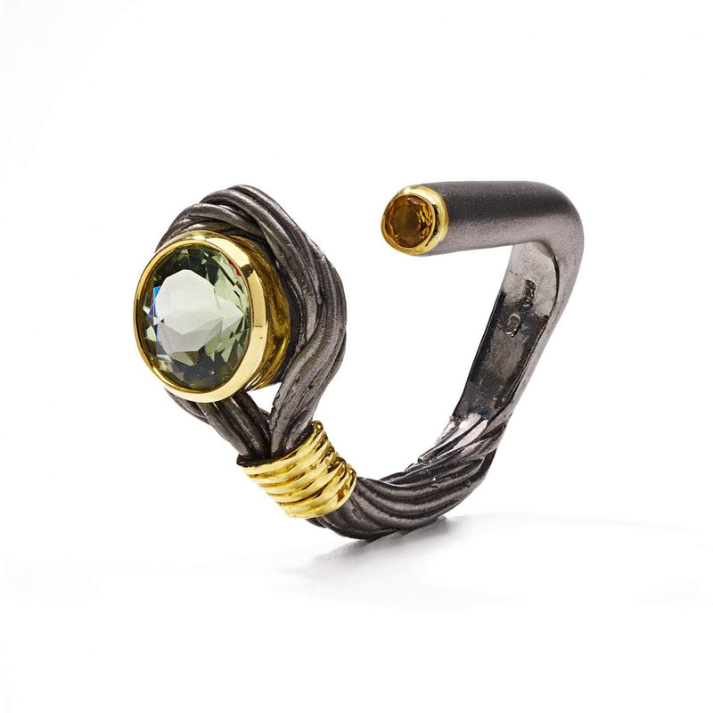 German Kabirski Cartalia Green Amethyst and Citrine Ring