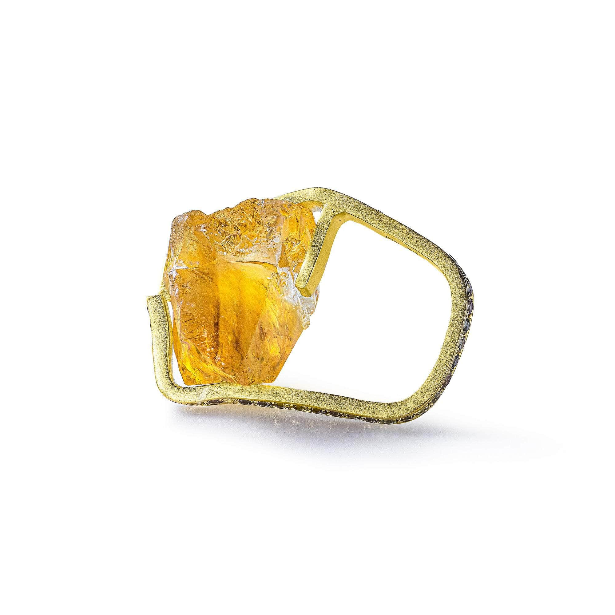 German Kabirski Asherah Rough Citrine and Mixed Sapphire Ring