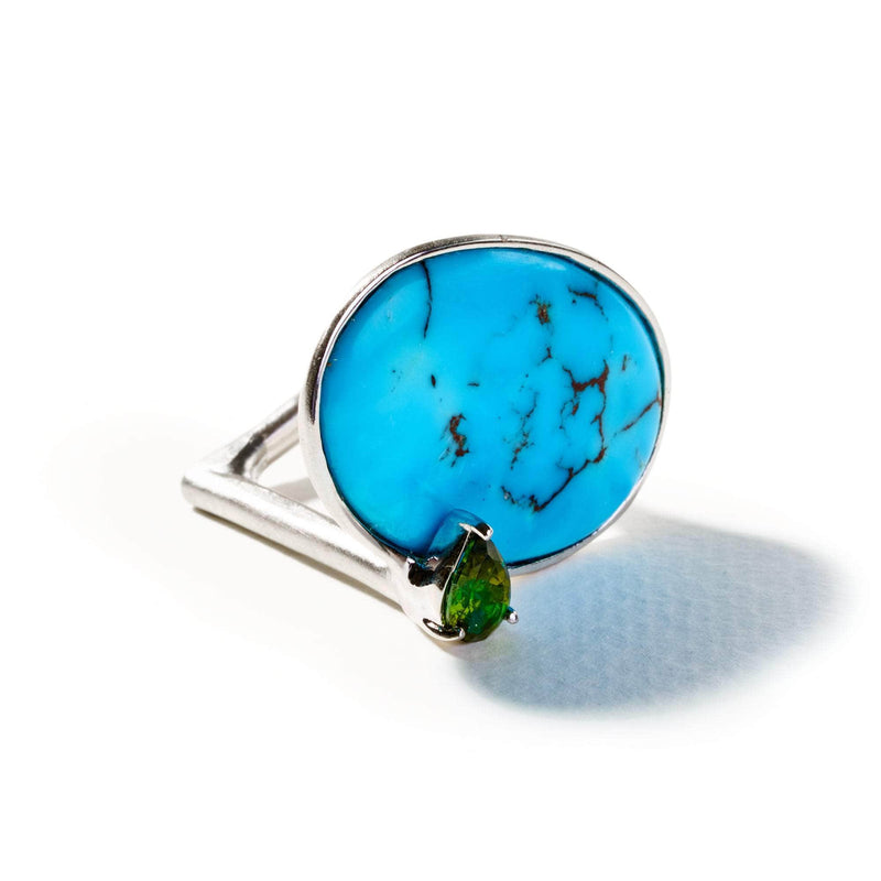 German Kabirski Paezzi Turquoise and Dark Olive Tourmaline Ring