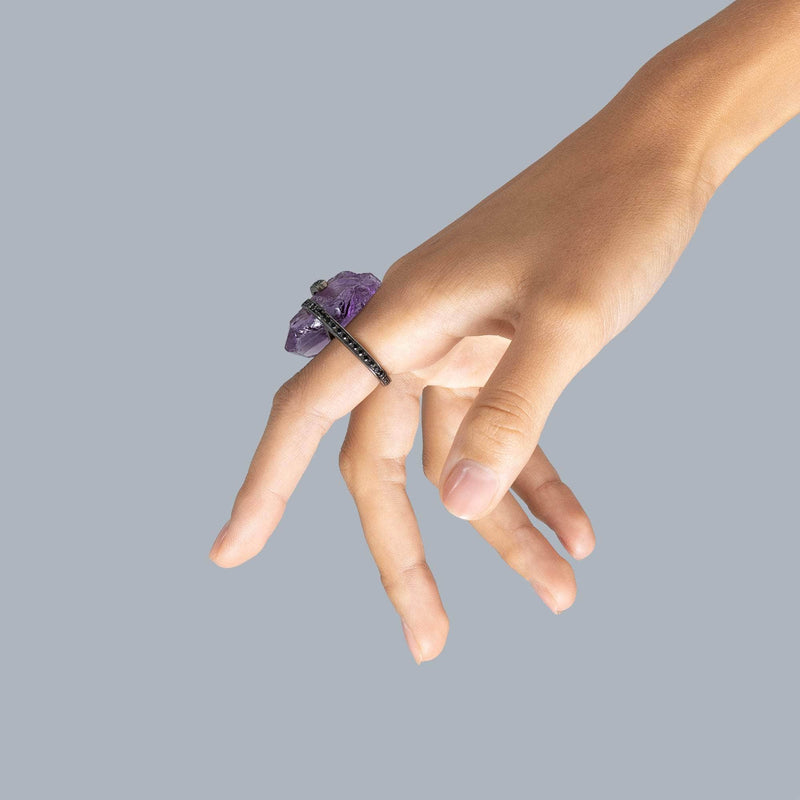 German Kabirski Lila Rough Amethyst and Spinel Ring