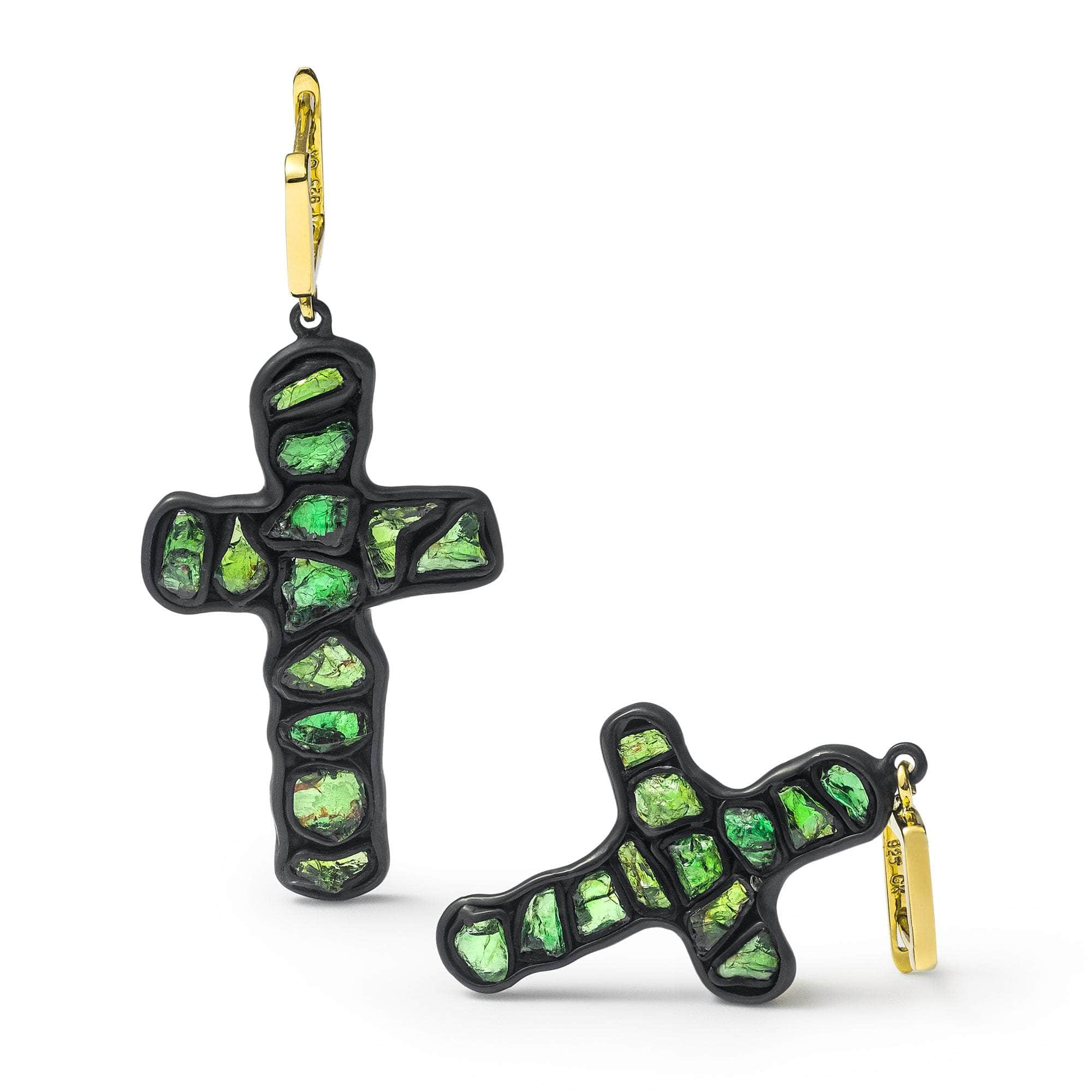 German Kabirski Cruce Rough Chrome Diopside Earrings