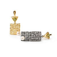 German Kabirski Cores White Pearl and Peridot Earrings (Black Ruthenium and Gold 18K)