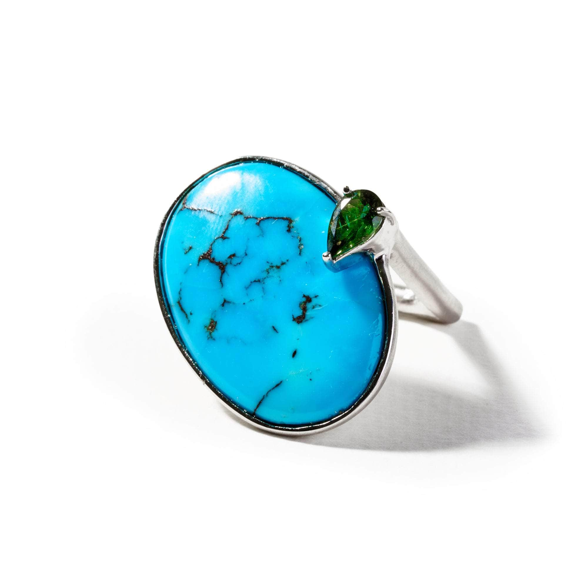 German Kabirski Paezzi Turquoise and Dark Olive Tourmaline Ring