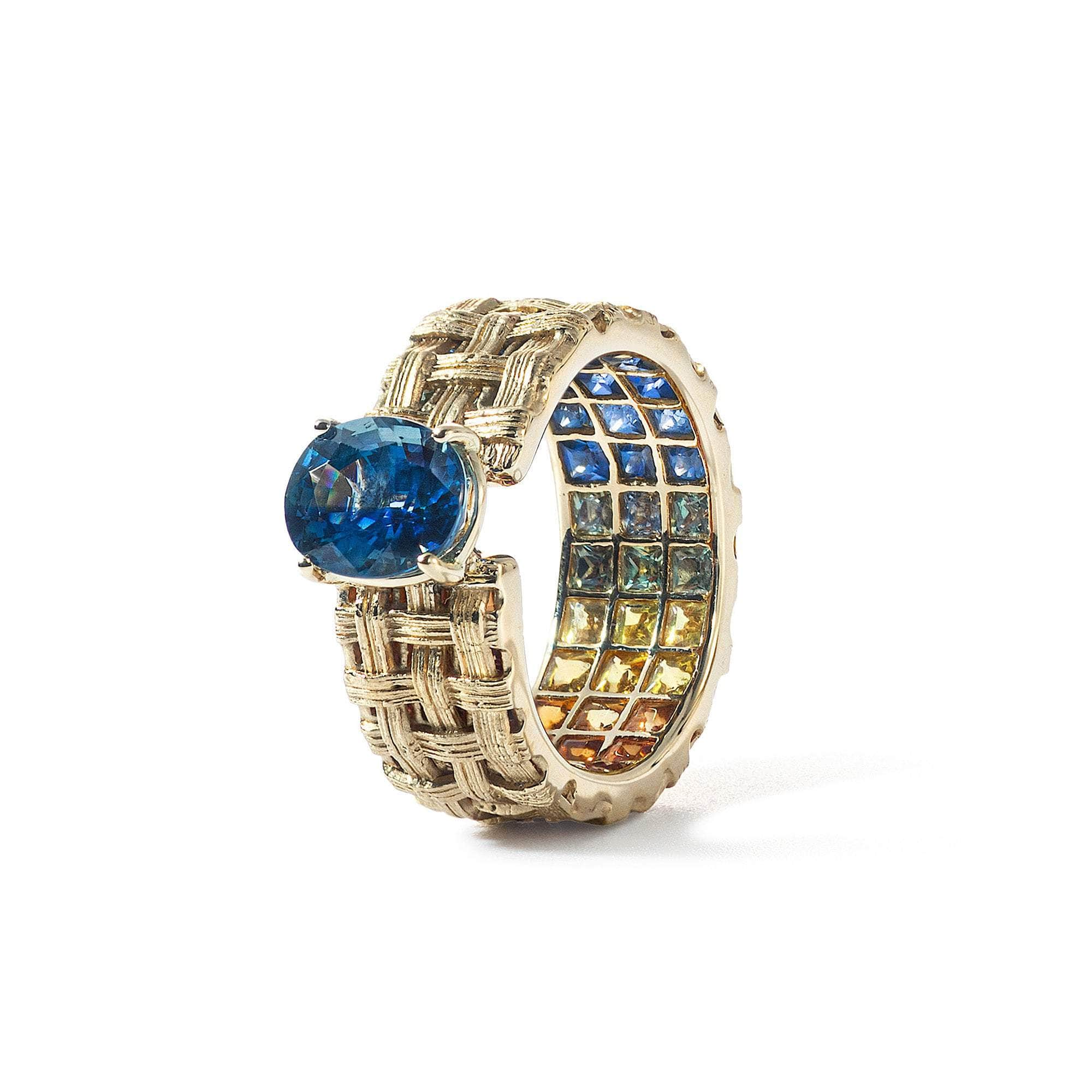 German Kabirski Ego Blue Sapphire and Mixed Sapphire Ring