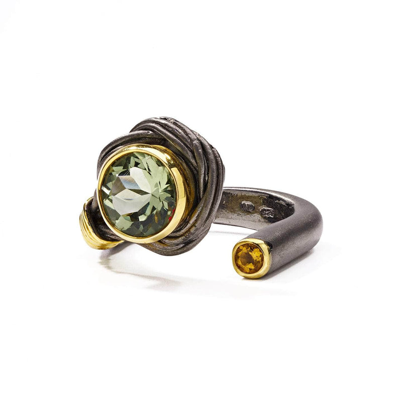 German Kabirski Cartalia Green Amethyst and Citrine Ring