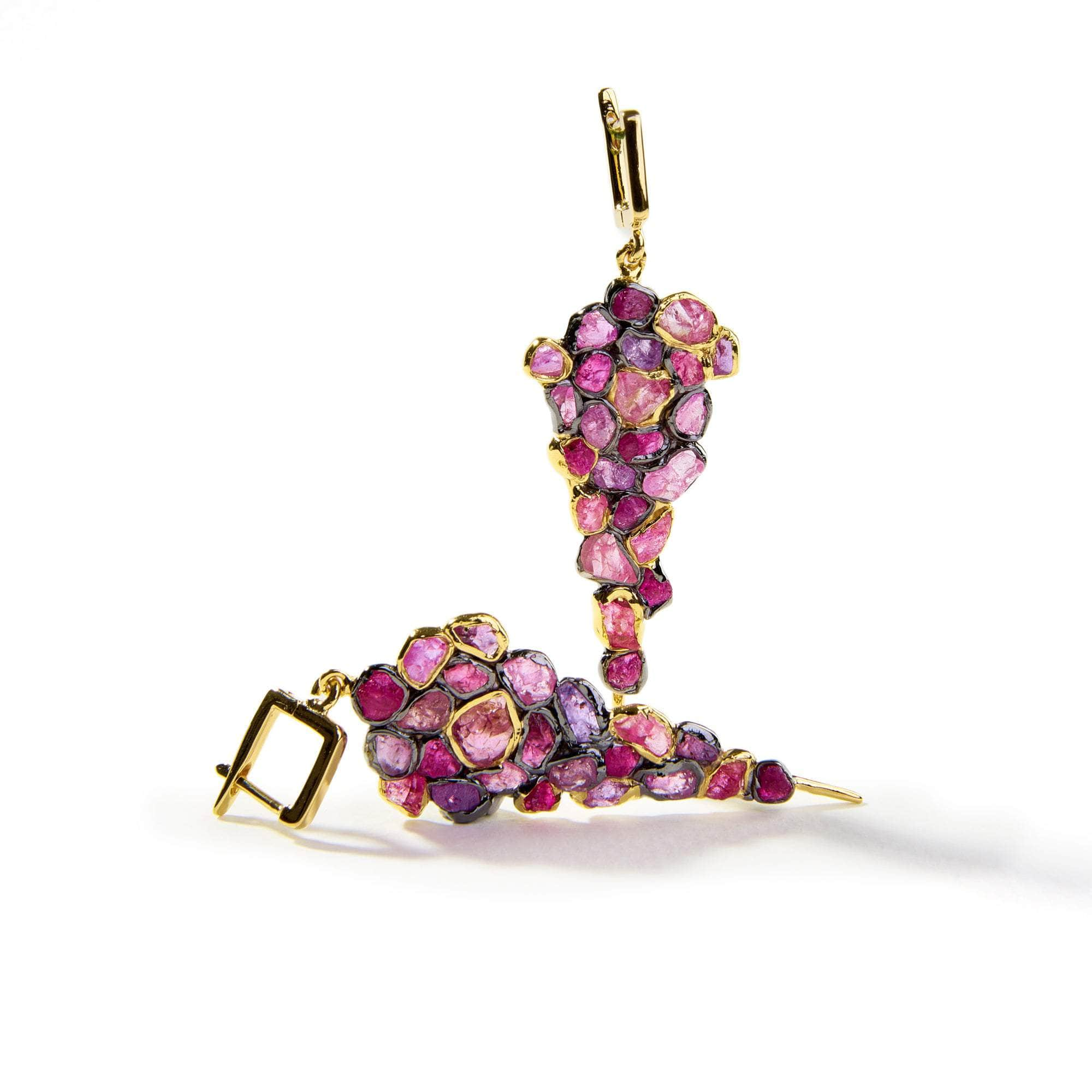 German Kabirski Skye Rough Pink Sapphire and Ruby Earrings