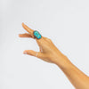 German Kabirski Deto Rough Turquoise and London Blue Topaz and Black Spinel Ring