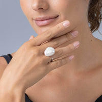 German Kabirski Laurel Baroque Pearl and Rhodolite Ring (White Rhodium)