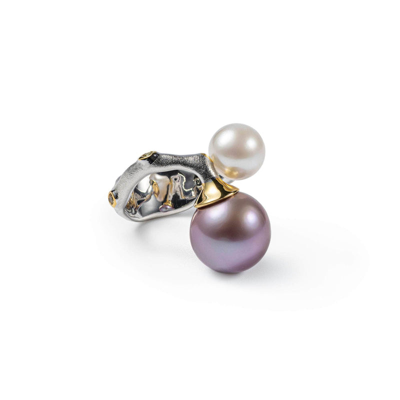 German Kabirski Yuva Purple Pearl and White Pearl and Peridot Ring