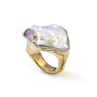 German Kabirski Yosa Baroque Pearl and Rough Pink Sapphire Ring (Gold 18K)