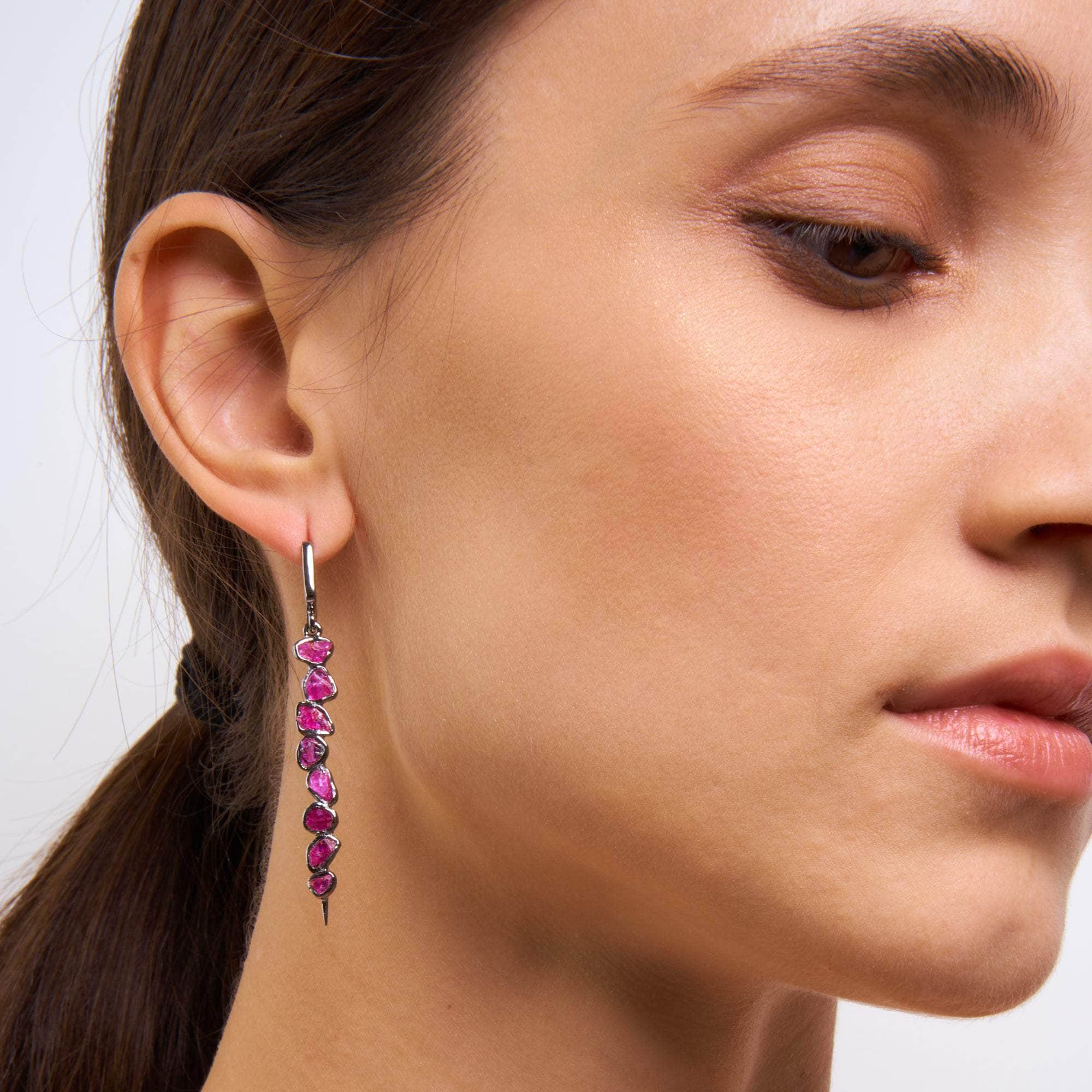 German Kabirski Dahlia Rough Ruby Earrings