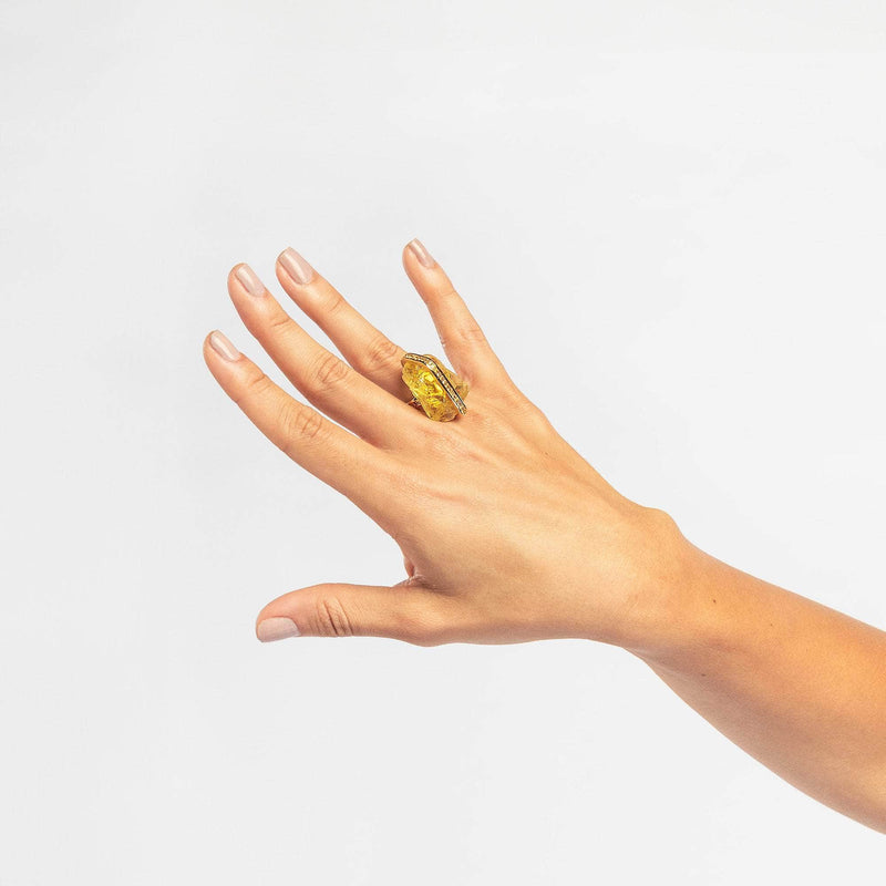 German Kabirski Uni Rough Lemon Quartz and Yellow Sapphire Ring