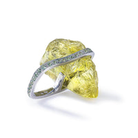 German Kabirski Eli Rough Lemon Quartz and Green Sapphire Ring