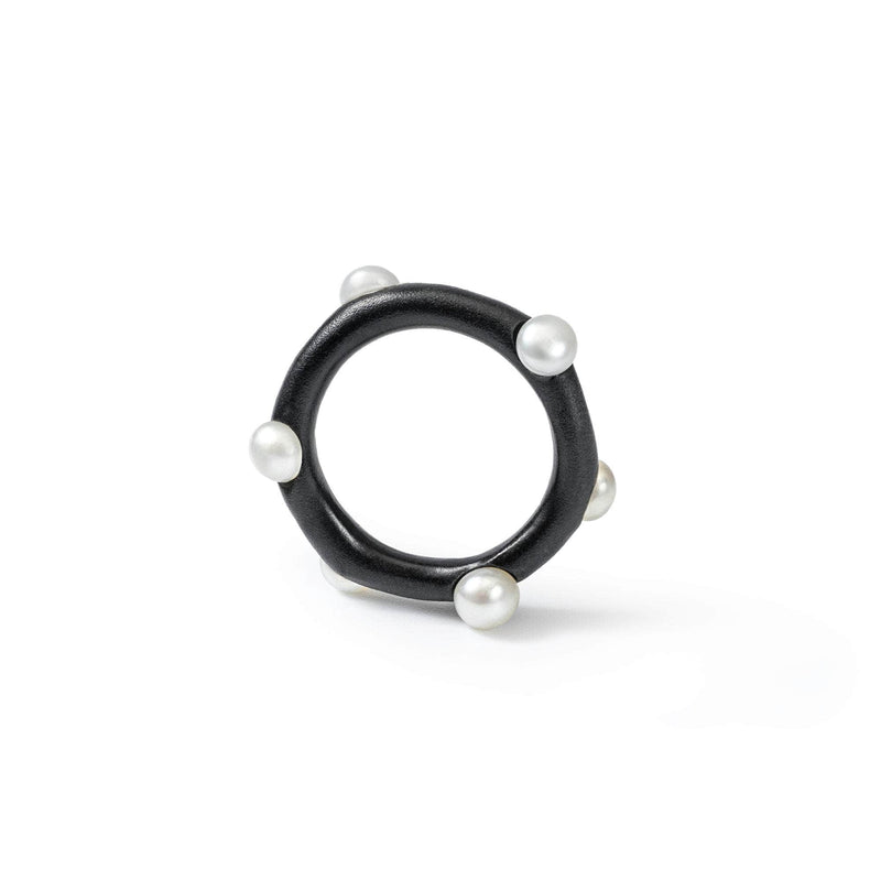 German Kabirski Anahita White Micro Pearl Ring (Black Anthracite)