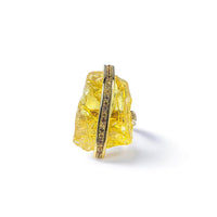 German Kabirski Uni Rough Lemon Quartz and Yellow Sapphire Ring