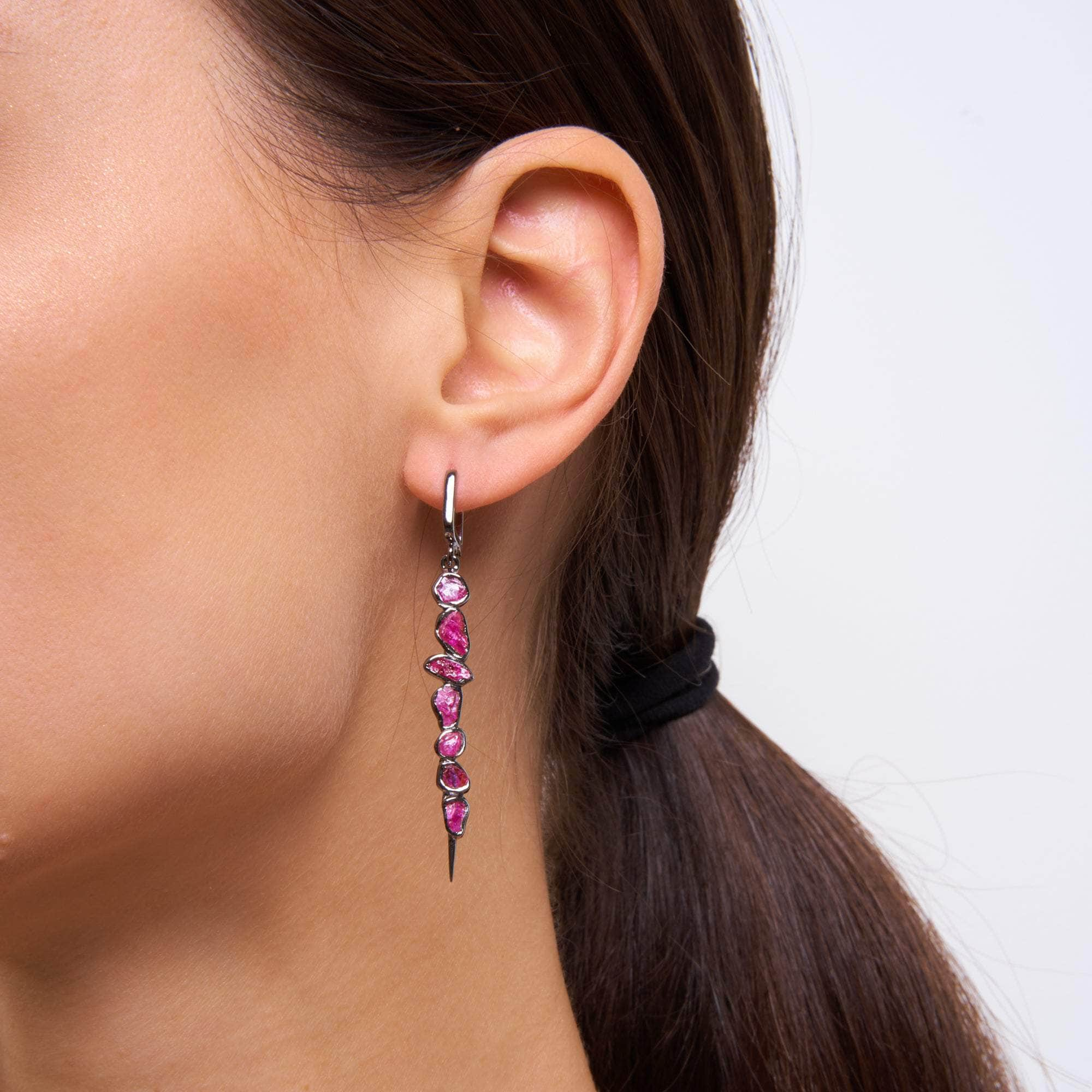 German Kabirski Dahlia Rough Ruby Earrings