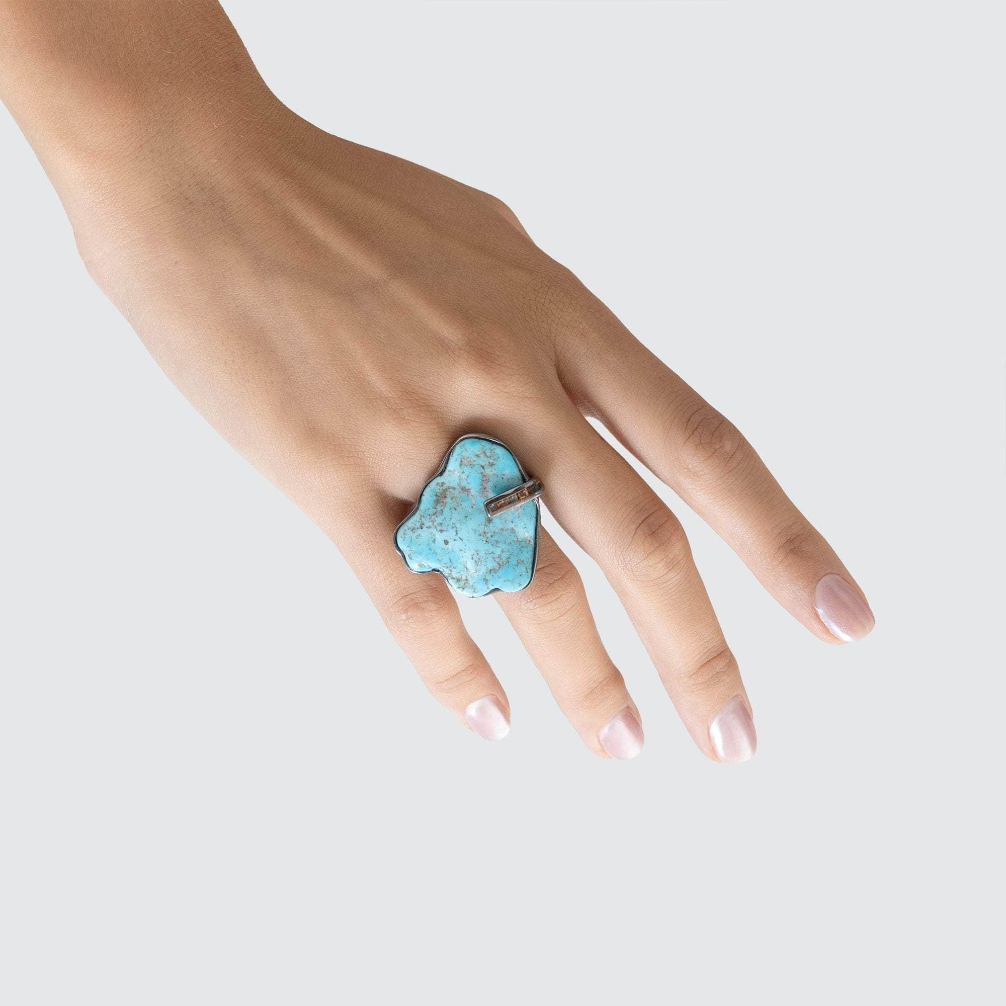 German Kabirski Eau Rough Turquoise and Sapphire Ring