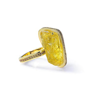 German Kabirski Uni Rough Lemon Quartz and Yellow Sapphire Ring