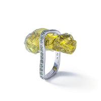 German Kabirski Eli Rough Lemon Quartz and Green Sapphire Ring