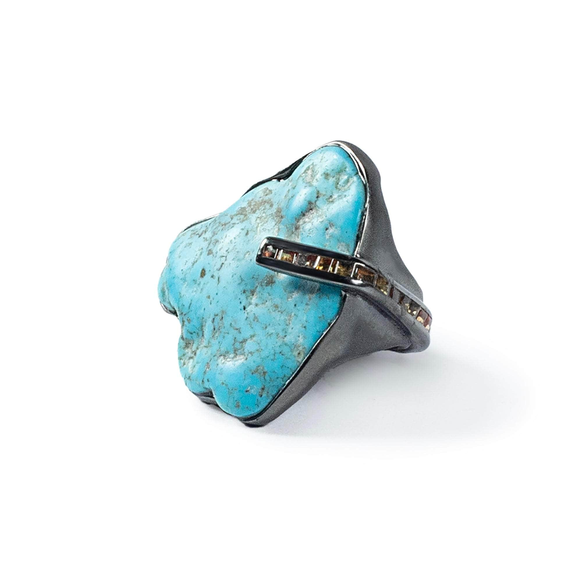 German Kabirski Eau Rough Turquoise and Sapphire Ring