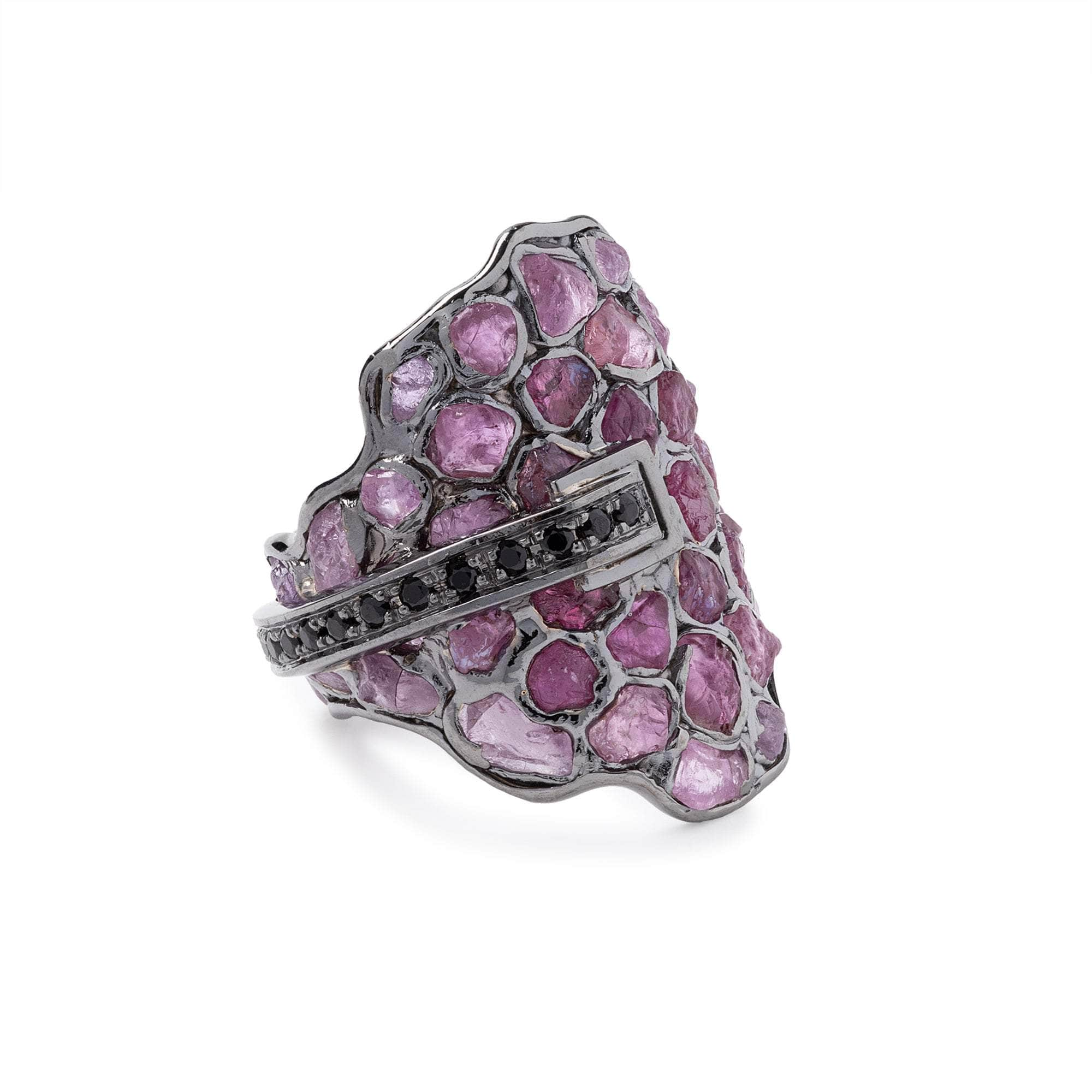 German Kabirski Glit Rough Sapphire and Spinel Ring