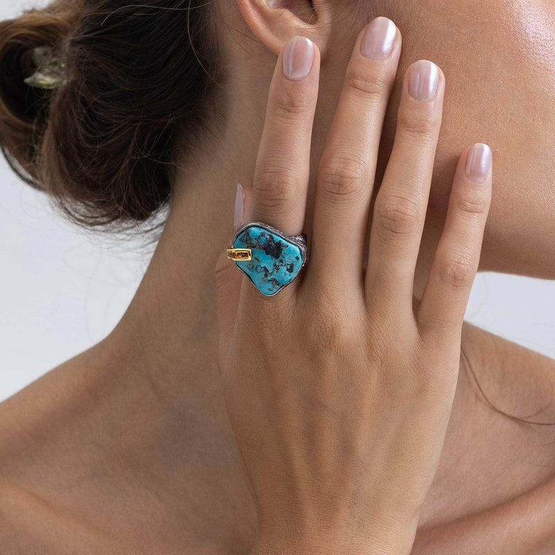 German Kabirski Sora Rough Turquoise and Sapphire Ring