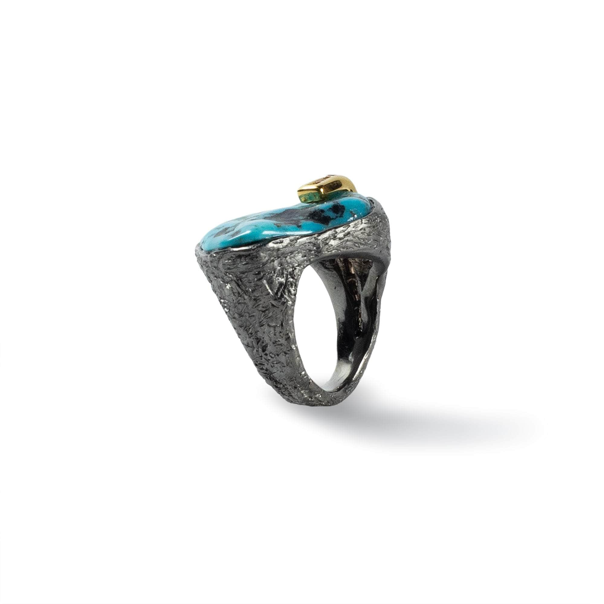 German Kabirski Sora Rough Turquoise and Sapphire Ring