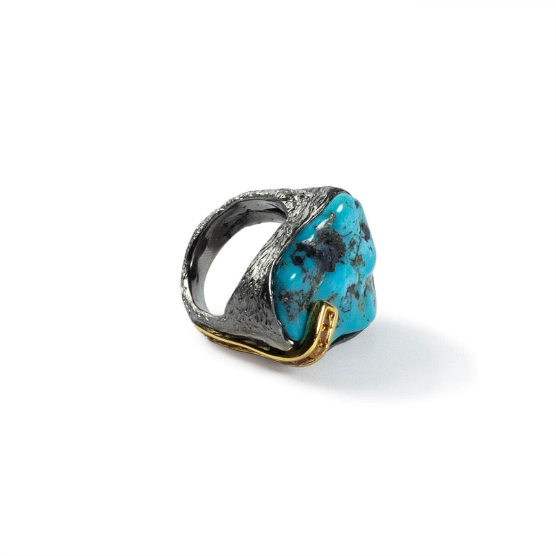 German Kabirski Sora Rough Turquoise and Sapphire Ring