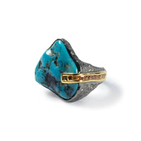 German Kabirski Sora Rough Turquoise and Sapphire Ring