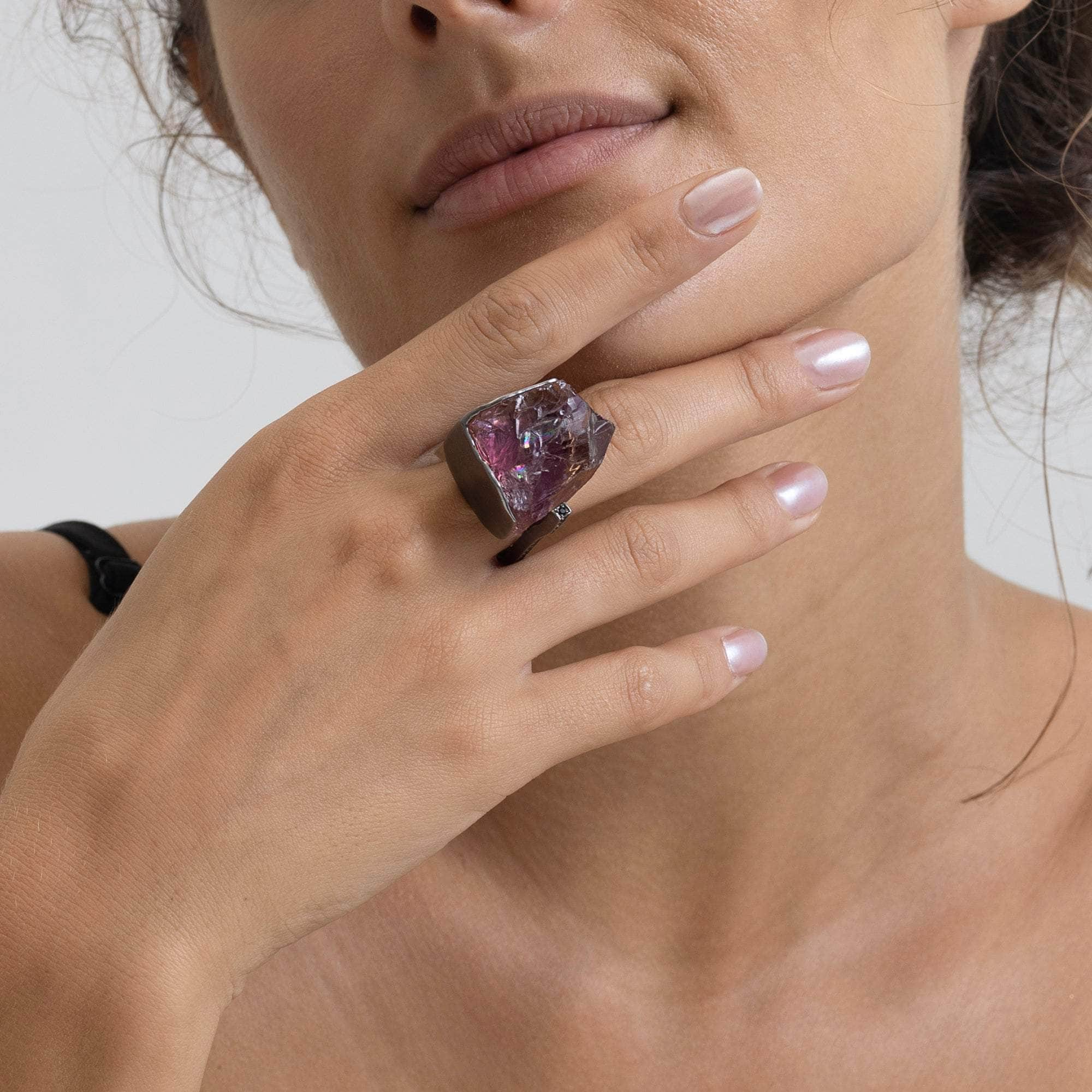 German Kabirski Kara Rough Amethyst and Spinel Ring