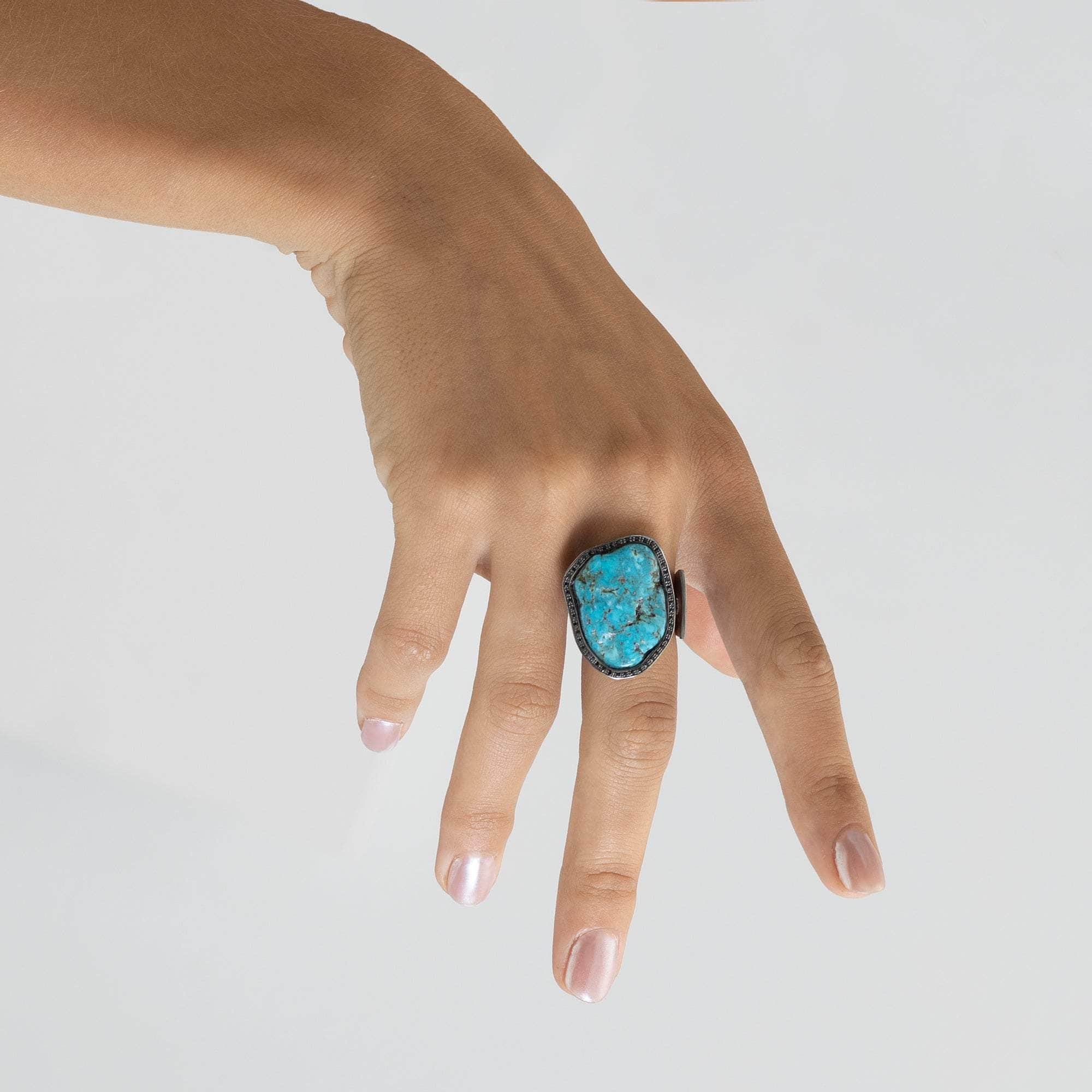 German Kabirski Hara Rough Turquoise and Spinel Ring